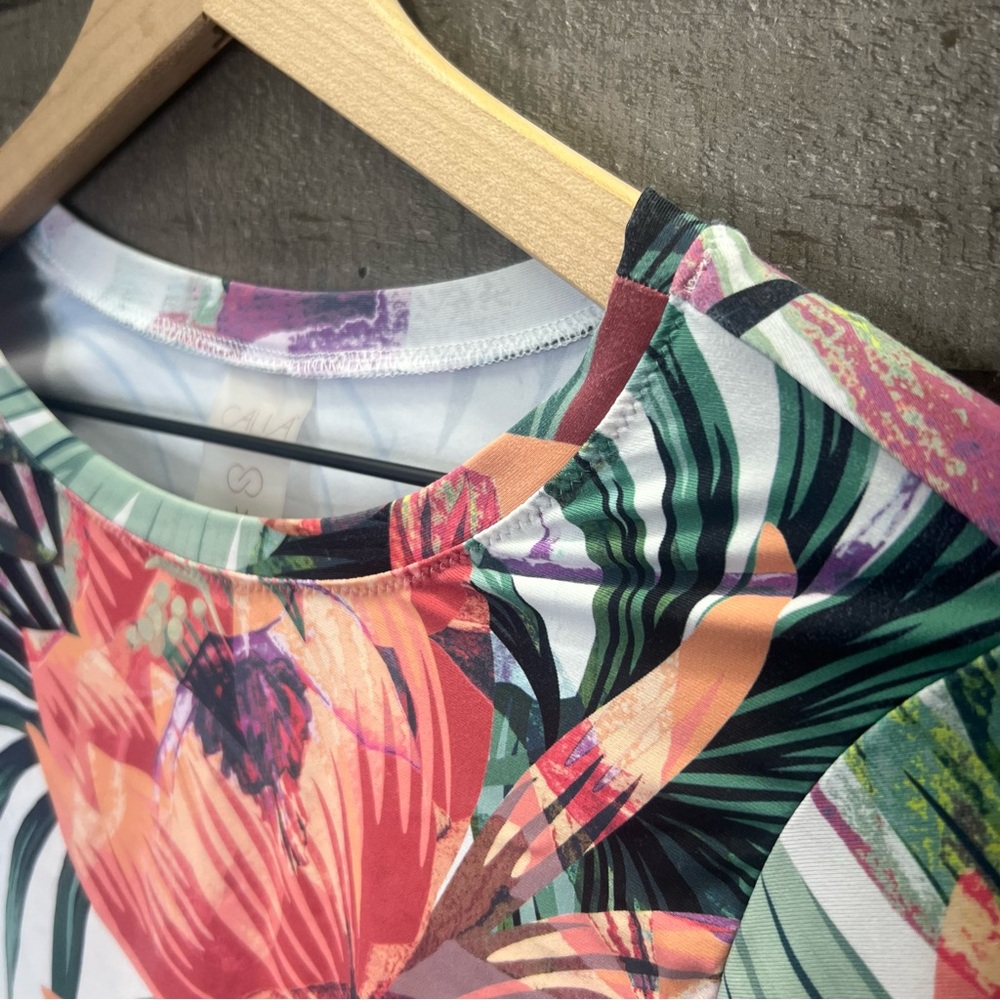 Calia Activewear Floral Tropical Knot Tie Long Sleeve Workout Crop Top - Picture 8 of 8